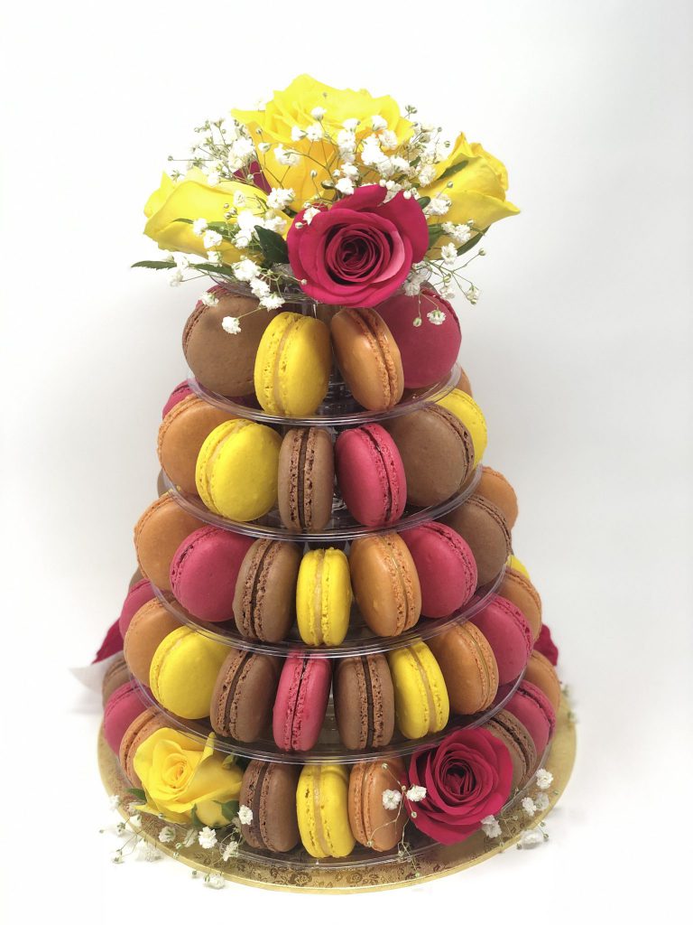 Handcrafted French macaron celebration tower cake