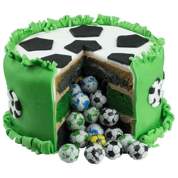 Inside of luxury surprise football handcrafted birthday pinata cake