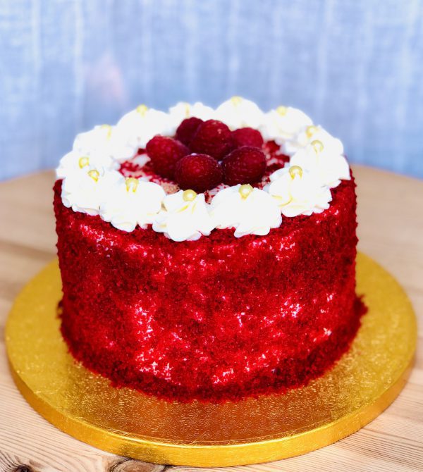 Gourmet red and white handcrafted red velvet cake