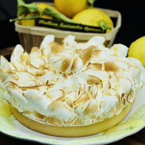 Gourmet lemon meringue pie with a freshly toasted Italian meringue topping