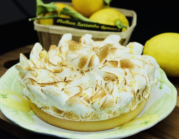 Gourmet lemon meringue pie with a freshly toasted Italian meringue topping