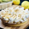 Freshly baked gourmet lemon meringue pie with Italian toasted meringue topping