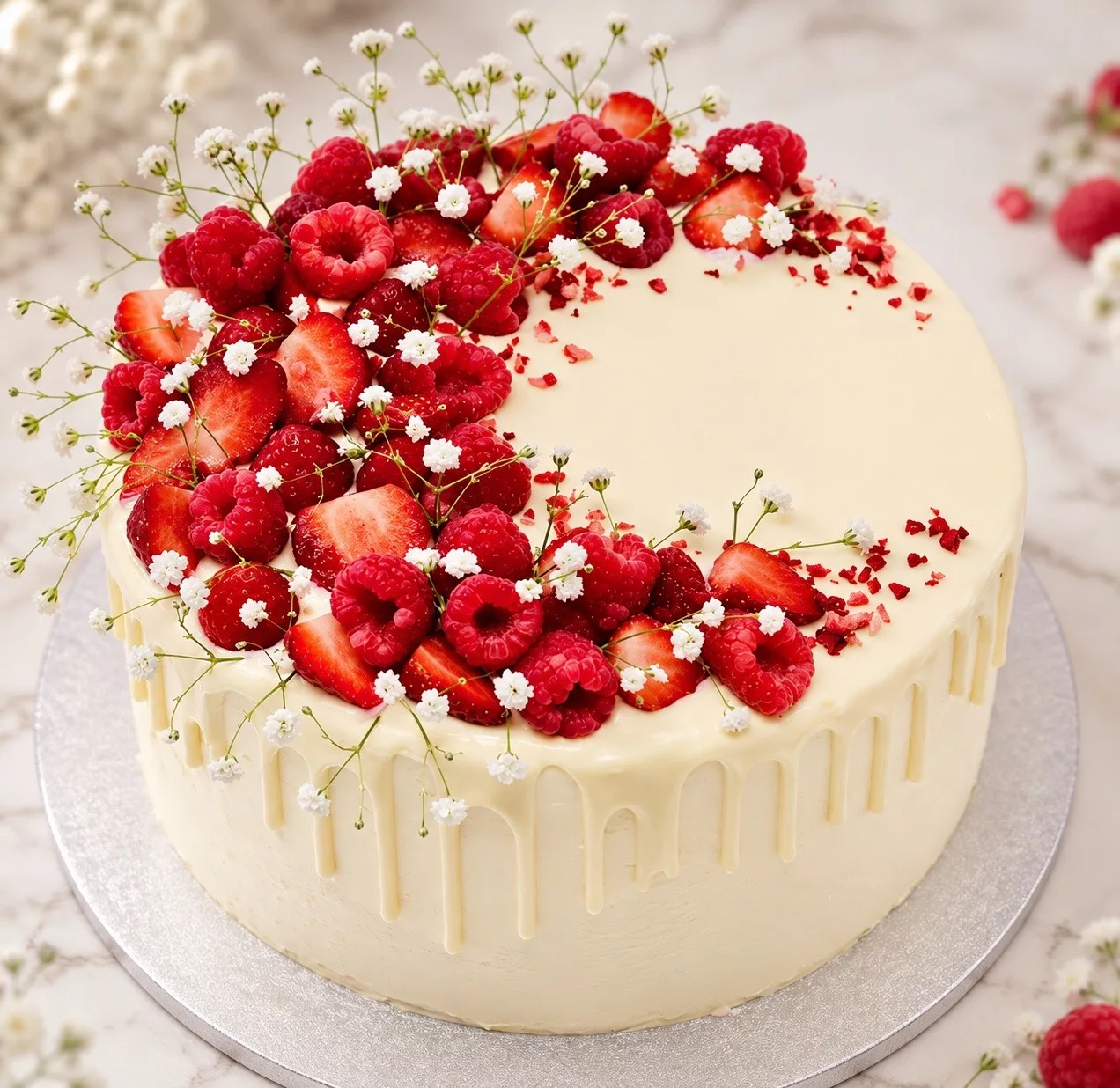 Strawberry and Raspberry Drip Cake 8inches