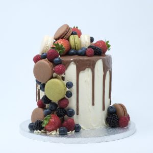 indulgent gourmet handcrafted French fruit macaronia cake