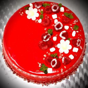 gourmet handcrafted lemon and strawberry entremet cake