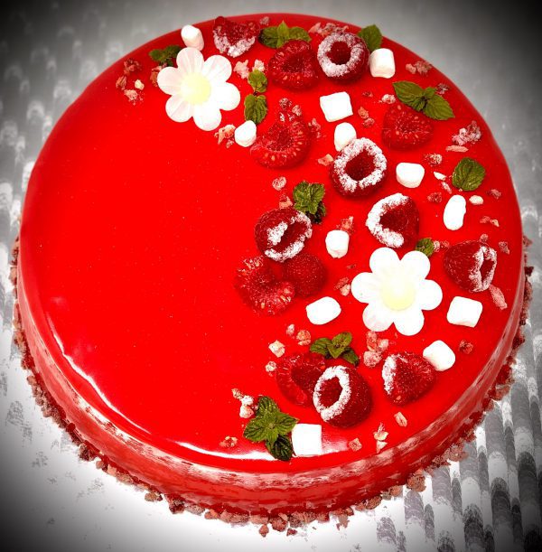 gourmet handcrafted lemon and strawberry entremet cake