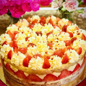 Delicious and light strawberry and vanilla French Fraisier cake