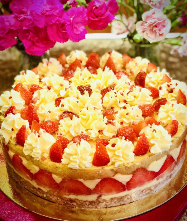 Delicious and light strawberry and vanilla French Fraisier cake