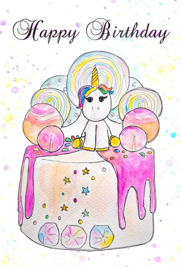 Colourful handmade unicorn card