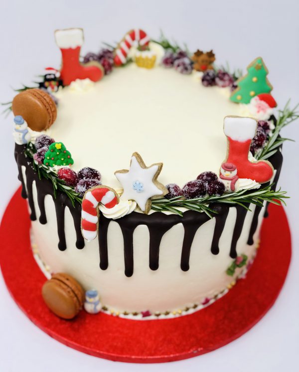 Festive gourmet cake with handcrafted decorations